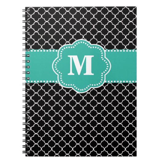 Carnet Quatrefoil noir et turquoise Monoagram (Devant)