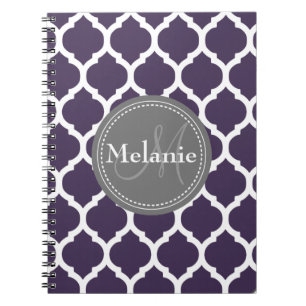 Carnet Quatrefoil violet et gris monogramme