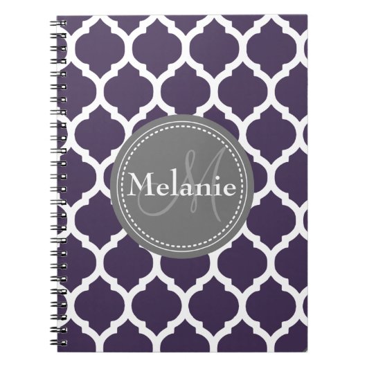 Carnet Quatrefoil violet et gris monogramme (Devant)