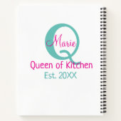 Carnet Queen of cuisine monogramme vert rose simple minim (Dos)