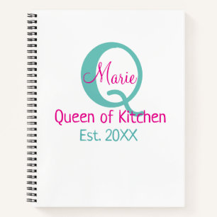 Carnet Queen of cuisine monogramme vert rose simple minim