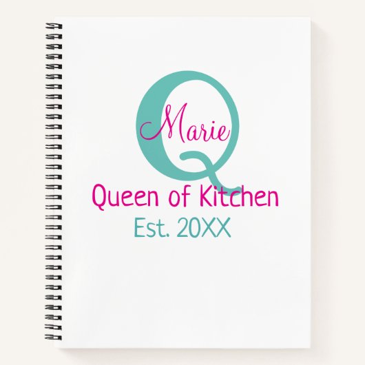 Carnet Queen of cuisine monogramme vert rose simple minim (Devant)