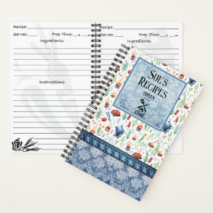 Carnet Queen of the Grill Recettes coloré-denim, dentelle