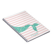 Carnet Queue de sirène mignonne, rayures - Personnalisé (Côté Droit)