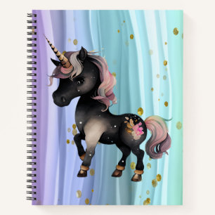Carnet Queue noire Unicorne violette rose