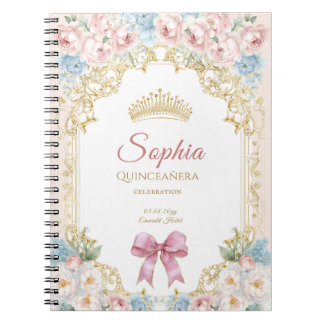 Carnet Quinceanera Florale Élégante à Ruban Rose