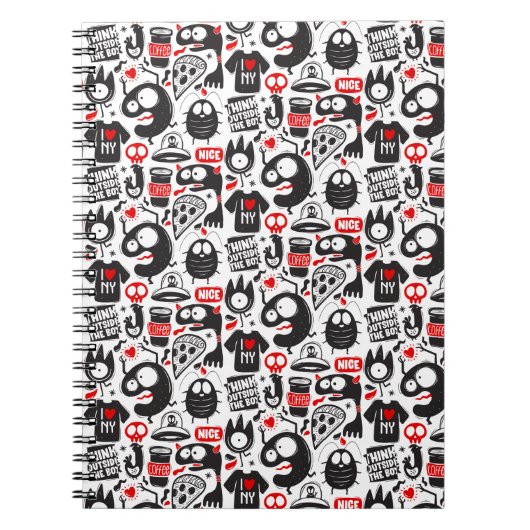 Carnet Quirky Black & Red Monster Doodles (Devant)