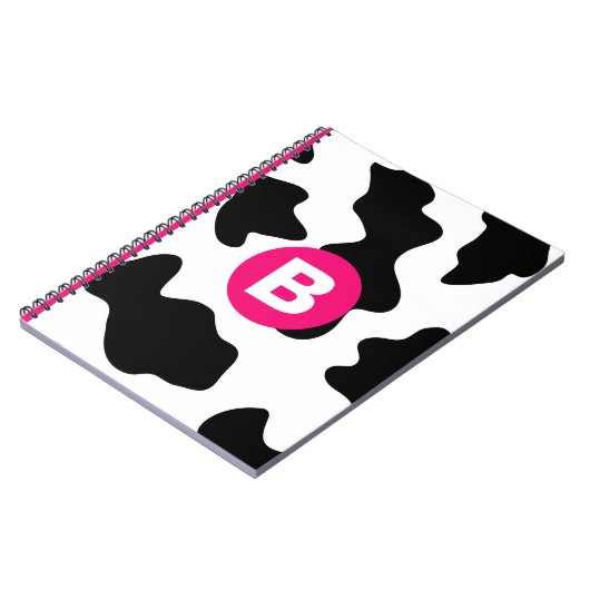 Carnet Quirky Cow Patch Pattern Pink Monogram (Côté gauche)