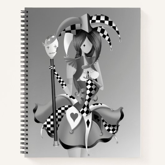 Carnet Quirky Jester et Puppet King gris monochrome (Devant)