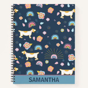 Carnet Quirky mignon Chien Rainbow Motif bleu Personnalis