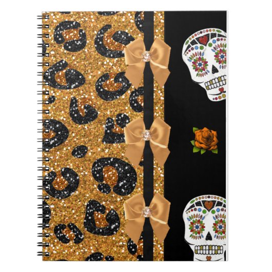 Carnet RAB Rockabilly Gold Leopard Print Sugar Skulls (Devant)