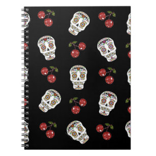 Carnet RAB Rockabilly Sugar Skulls Cerises Sur Fond Noir