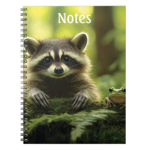 Carnet Raccoon adorable et grenouille à la recherche de M