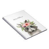 Carnet Raccoon mignon avec couronne florale aquarelle (Côté Droit)