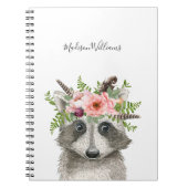 Carnet Raccoon mignon avec couronne florale aquarelle (Devant)