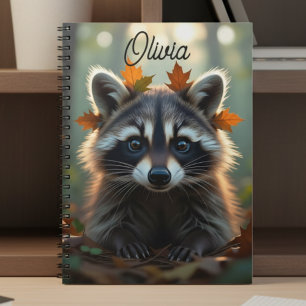 Carnet Raccoon mignon dans les feuilles d'automne Personn