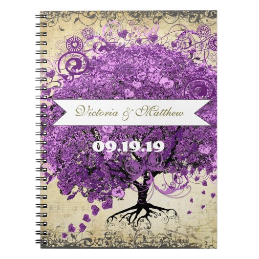 Carnet Radiant Purple Romantic Heart Leaf Wedding (Devant)