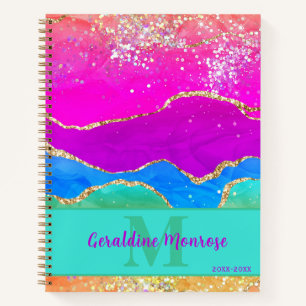 Carnet Rainbow Agate Gem Gold Parties scintillant