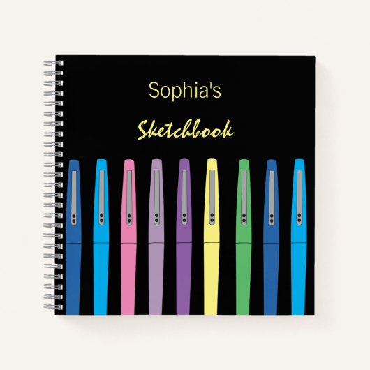 Carnet Rainbow Ink Stylos Kid Black Sketbook avec nom (Devant)