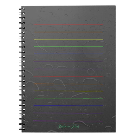 Carnet Rainbow Lines Nom personnalisé Grey Water Drop Art (Devant)