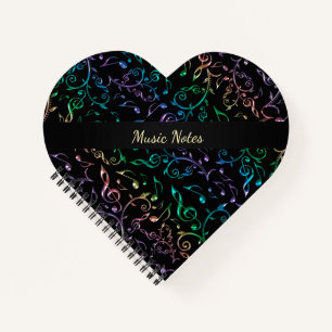 Carnet Rainbow Music Notes Coeur personnalisé