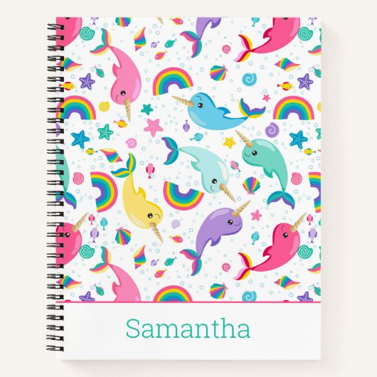 Carnet Rainbow Narwhal Under the Sea Girls Personnalisé N (Devant)