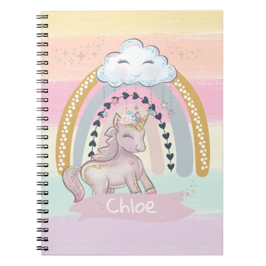 Carnet 🦄 Rainbow Unicorn Girl Nom personnalisé (Devant)