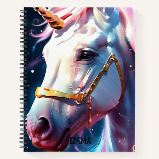 Carnet Rainbow Unicorn Head Nom personnalisé (Devant)