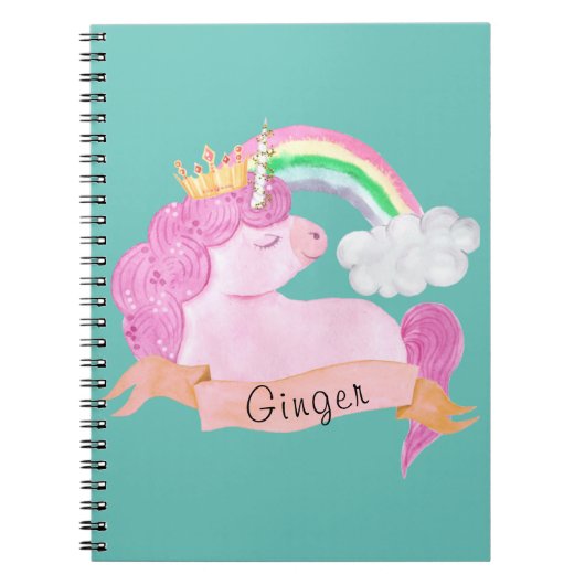 Carnet 🌈 Rainbow Unicorn Nom personnalisé (Devant)