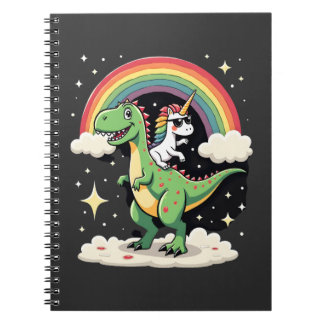 Carnet Rainbow Unicorn Riding T rex - Dinosaur Boys Girls