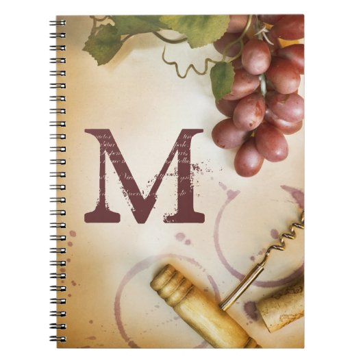 Carnet Raisins de vin rouge Cork Monogramme Note initiale (Devant)