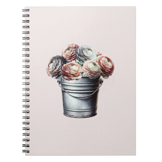 Carnet Ranunculus dans Tin Pail Rustique Glam rose (Devant)