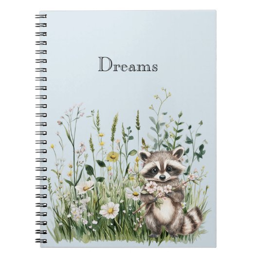 Carnet Raton laveur bleu floral (Devant)