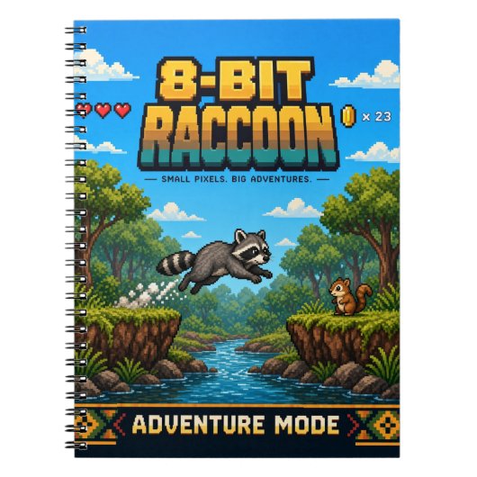 Carnet Raton laveur, Pixel Art Rétro 8 Bits (Devant)