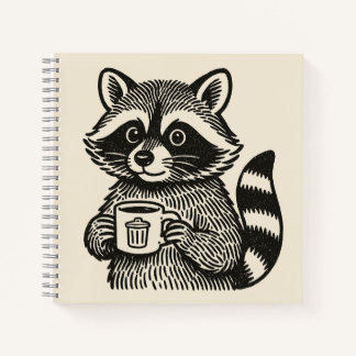 Carnet Raton laveur tenant une tasse de café Drôle de pan
