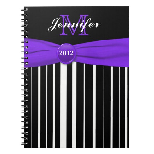 Carnet rayé blanc noir violet personnalisé (Devant)