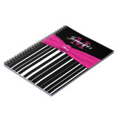 Carnet rayé rose noir blanc personnalisé (Côté gauche)