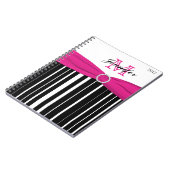 Carnet rayé rose noir blanc personnalisé (Côté gauche)