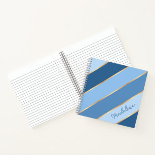 Carnet Rayure dorée bleu moyen clair foncé personnalisée
