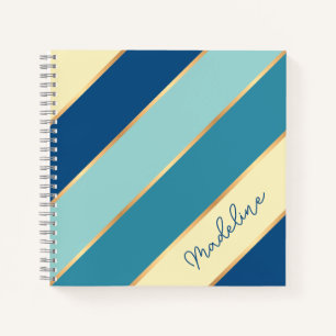 Carnet Rayure dorée jaune vert sarcelle bleue personnalis
