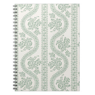 Carnet Rayure florale vert sauge, crème vintage