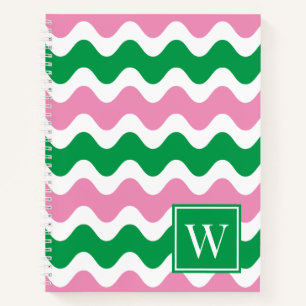Carnet Rayure préppy rose et verte à ric rac
