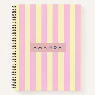 Carnet Rayure rose pastel et jaune personnalisée
