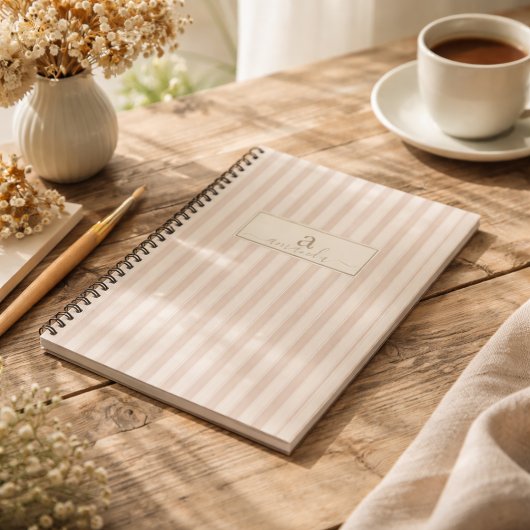Carnet Rayure rustique initiale beige et taupe de ferme