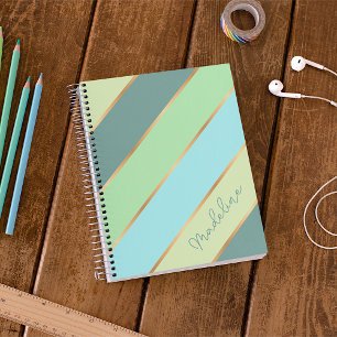 Carnet Rayure verte lime personnalisée Aqua Bleu sarcelle