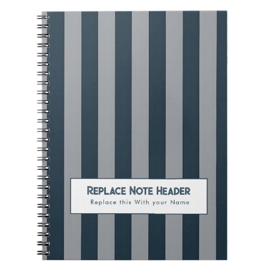 Carnet Rayure verticale personnalisée bleu gris (Devant)
