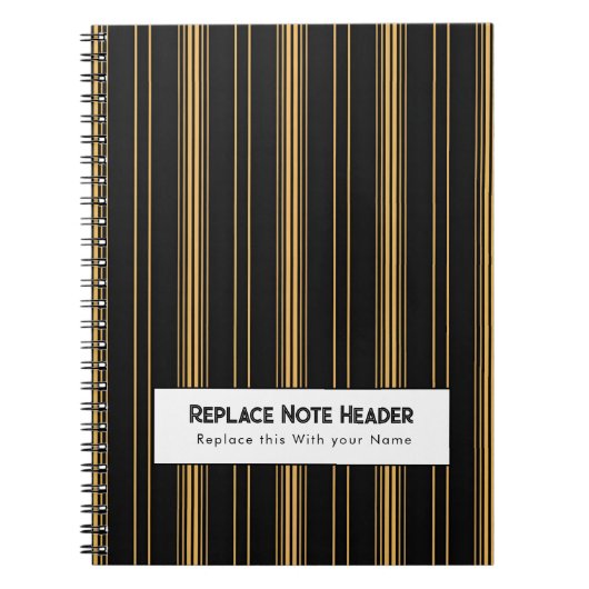 Carnet Rayure verticale personnalisée Noir Or (Devant)