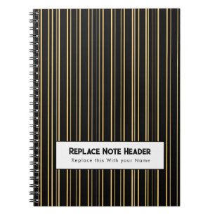Carnet Rayure verticale personnalisée Noir Or