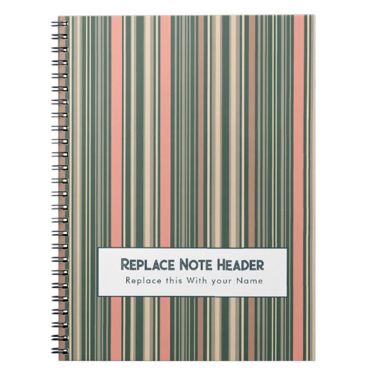 Carnet Rayure verticale personnalisée sarcelle rose (Devant)