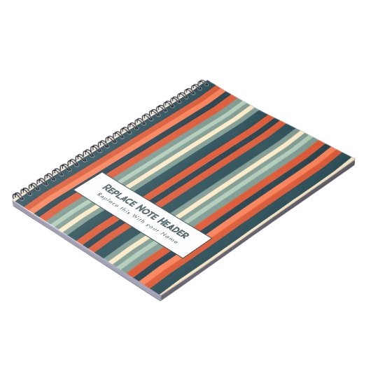 Carnet Rayure verticale personnalisée sarcelle rouille (Côté gauche)
